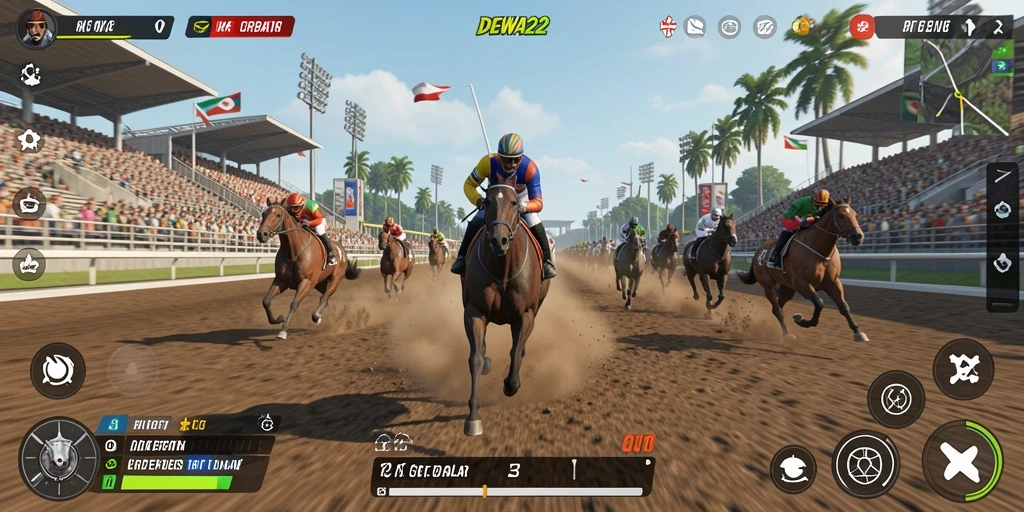Tampilan gameplay balapan motor yang mendebarkan di DEWA22.