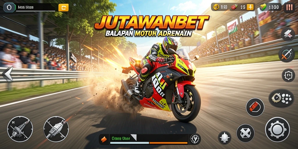 Tampilan gameplay seru di JUTAWANBET dengan balapan motor.