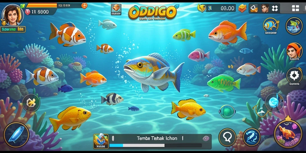 Tampilan gameplay ODDIGO yang menampilkan aksi menembak ikan yang seru.