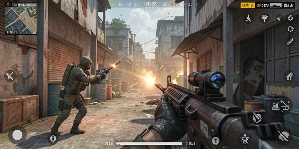 Screenshot utama OH222 menampilkan aksi seru gameplay FPS.