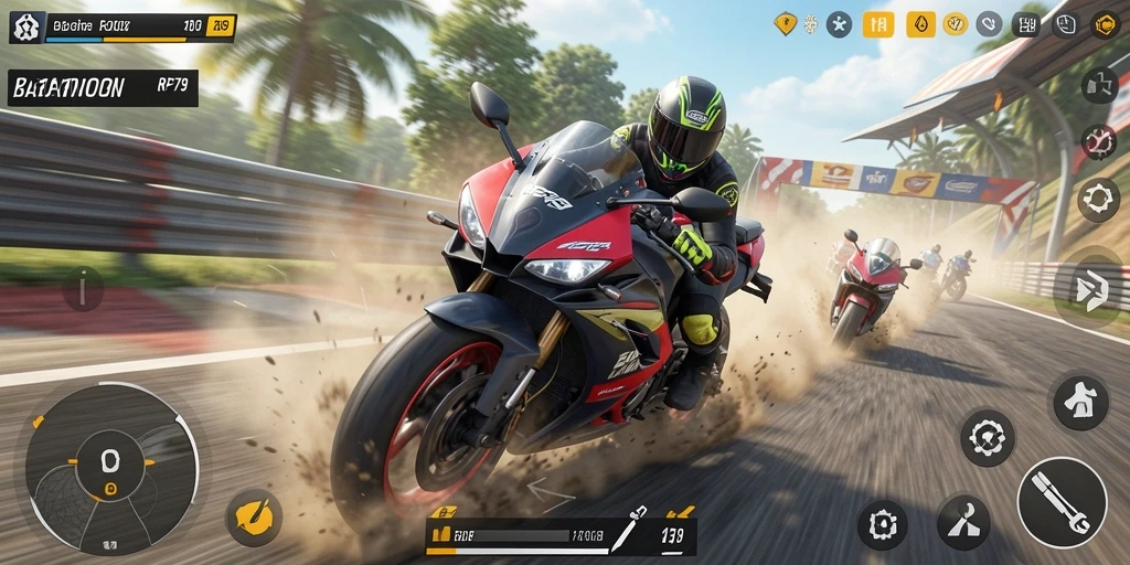 Tampilan gameplay balapan motor yang mendebarkan.