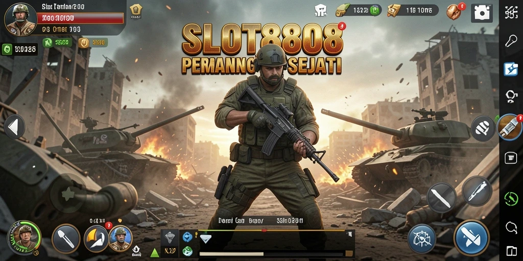 Screenshot permainan SLOT8808 menampilkan aksi tembak-menembak yang mendebarkan.