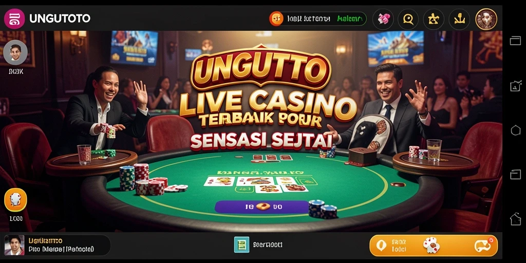 Tampilan gameplay UNGUTOTO dengan dealer langsung dan suasana kasino.